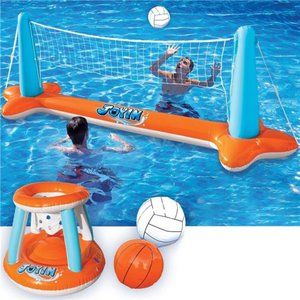 Inflatable Pool Float Set Volleyball Net&Basketball Hoops,Floating Swimming Game